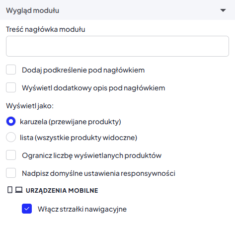 Sekcja konfiguracji wyglądu modułu boxów produktowych