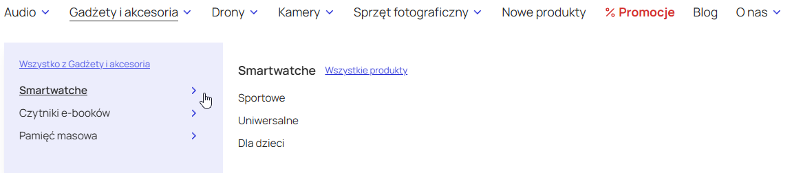 Produkty i banery w Menu